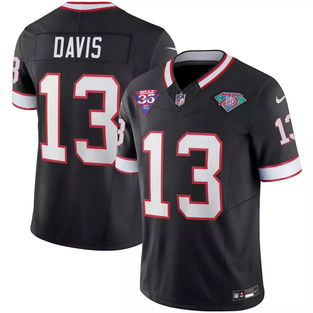 Davis 13 Bills Jersey Black 75th Anniversary 35th Men Official White Red Throwback