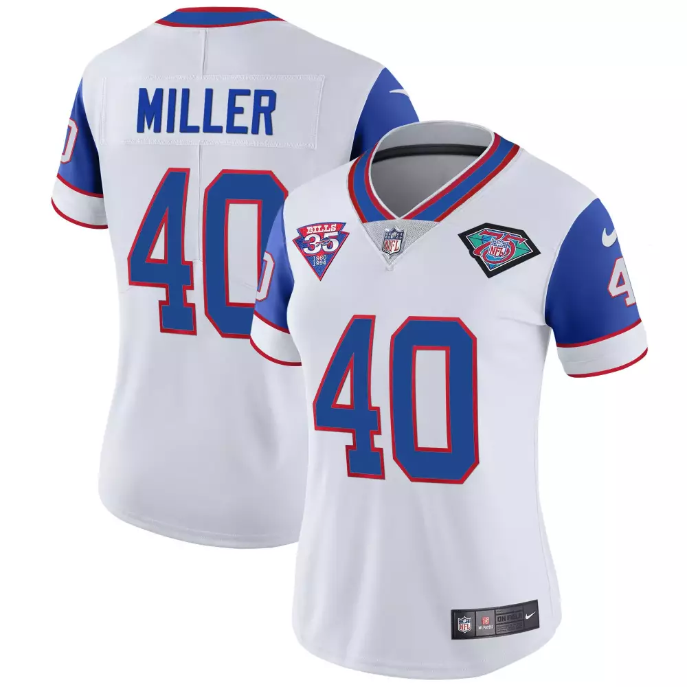 Von Miller 40 Buffalo Bills Jersey White 75th Anniversary 1960-1994 35th Women Replica