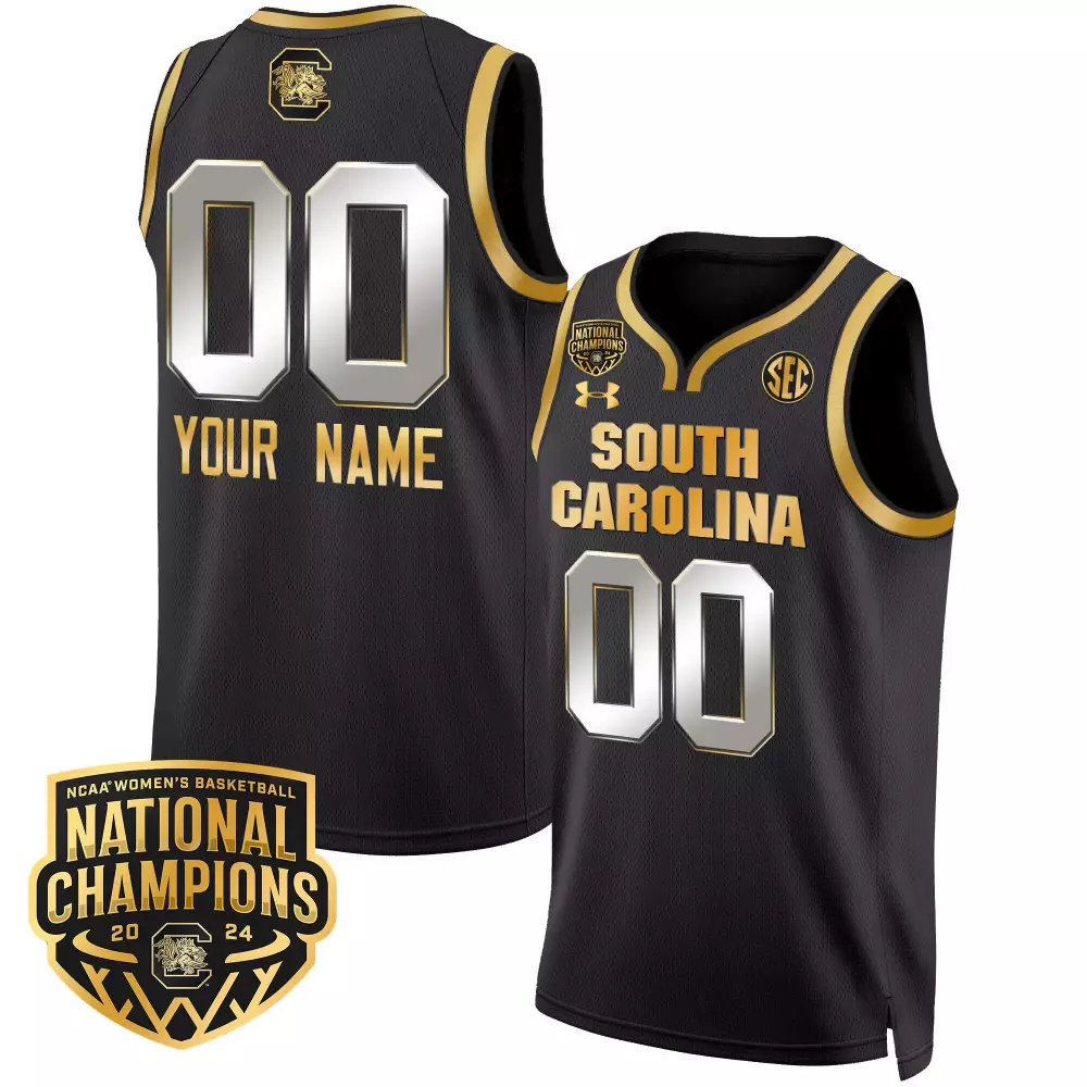 Custom South Carolina Jersey Black National Champions Women Gold Silver v2 All Stitched