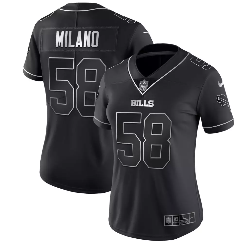 Matt Milano 58 Bills Jersey Black Women Replica Silver All Stitched Vapor