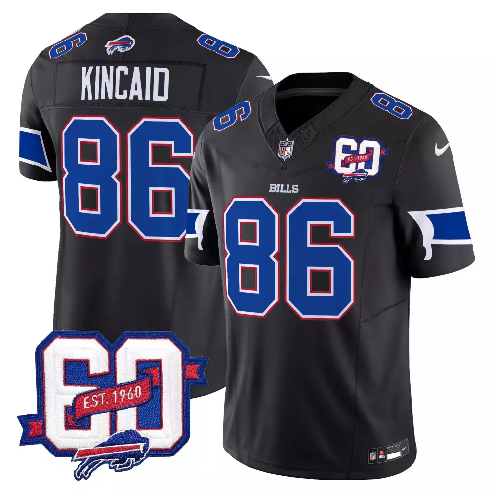 Dalton Kincaid 86 Bills Jersey Black 60th Anniversary Men Player Blue White Red Vapor