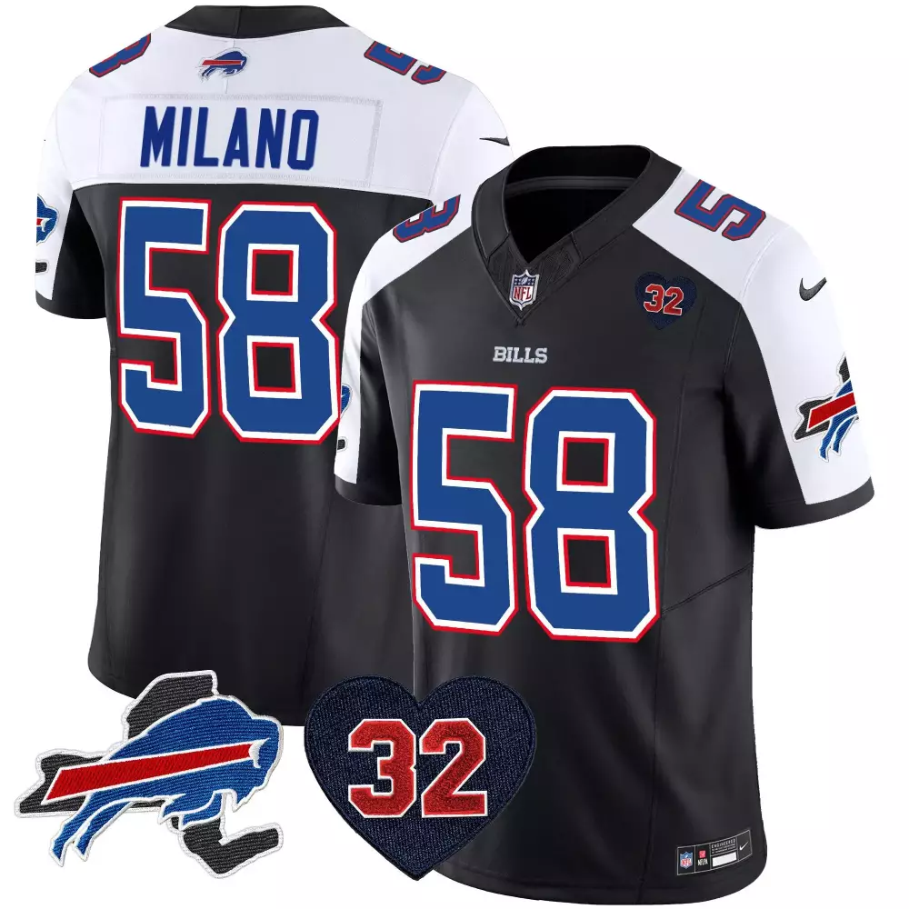 Matt Milano 58 Buffalo Bills Jersey Black Heart 32 Men Player Alternate White Royal Blue