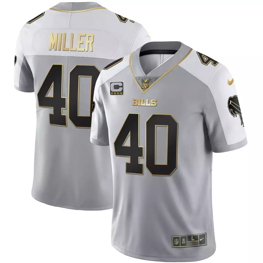 Von Miller 40 Bills Jersey Gray Men Alternate White Black Gold All Stitched Vapor