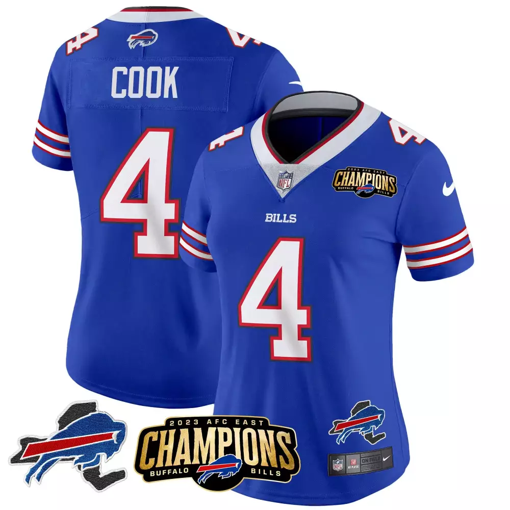 James Cook 4 Buffalo Bills Jersey Royal Blue 2023 AFC East Champions Men NFL Game