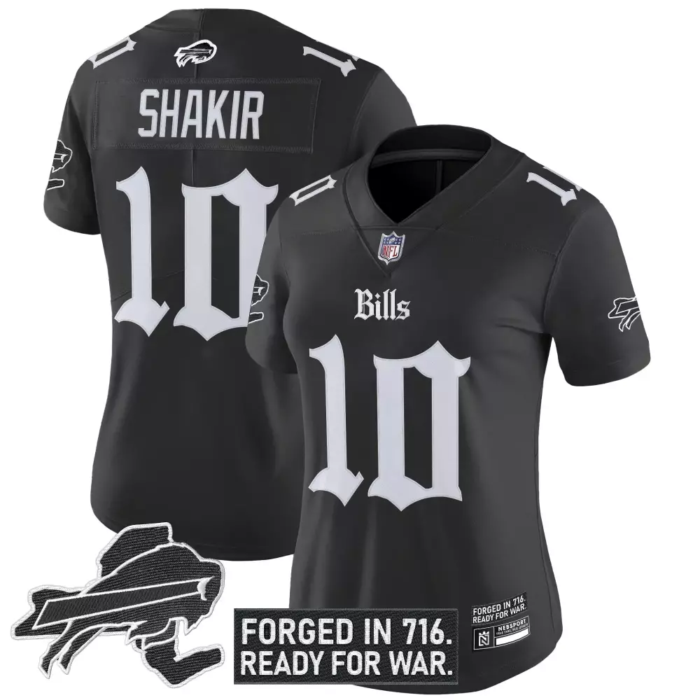 Khalil Shakir 10 Buffalo Bills Jersey Black Forged 716. Ready War. Women Replica