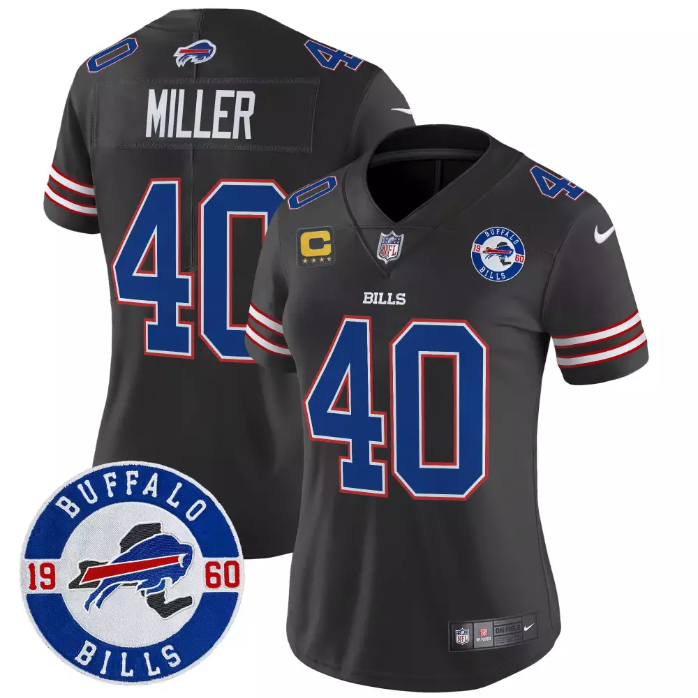 Von Miller 40 Buffalo Bills Jersey Black Women Replica Alternate Blue White Red Vapor