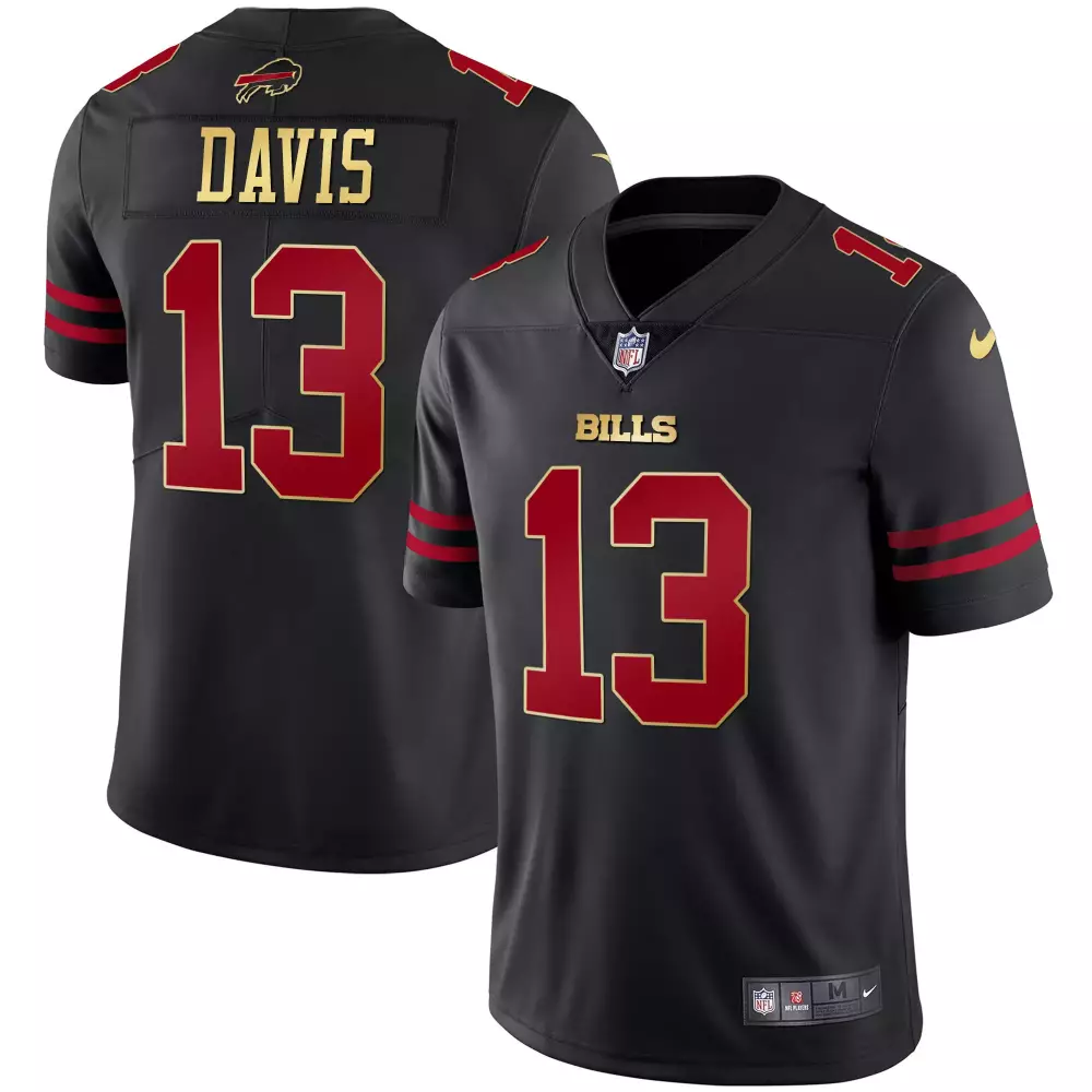 Ray Davis 13 Bills Jersey Black Men Replica Red Gold All Stitched Vapor