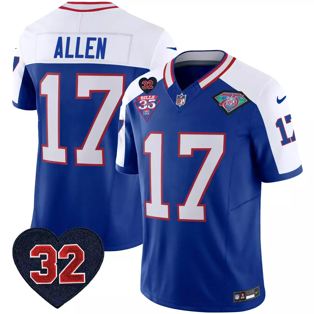Josh Allen 17 Bills Jersey Royal Blue 35th Anniversary Heart Patch 75th 50th Men