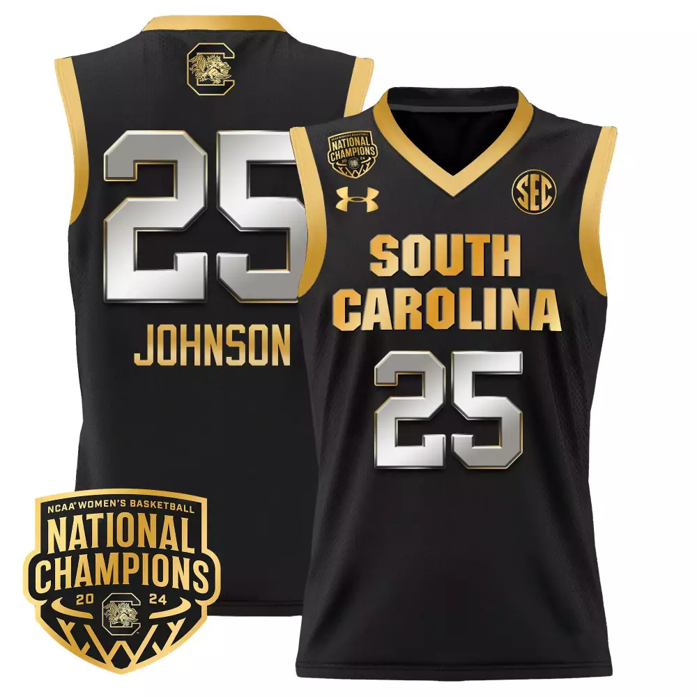Raven Johnson 25 South Carolina Jersey Black 2024 Women Gold Silver All