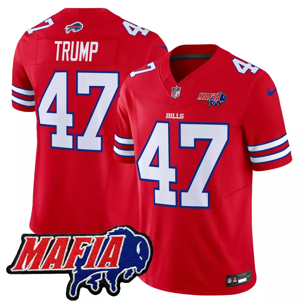 Donald Trump 47 Buffalo Bills Jersey Red Mafia Men White Blue Vapor Limited All Stitched