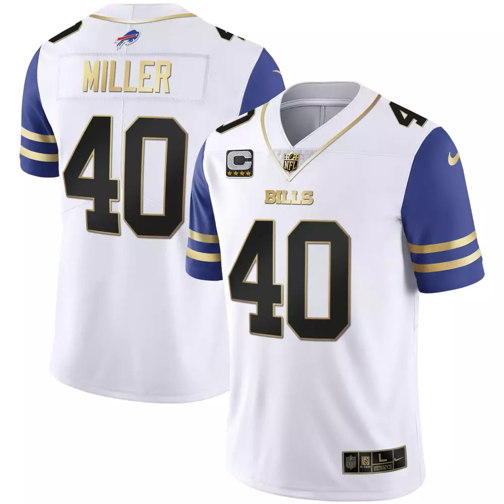 Von Miller 40 Bills Jersey White Men Game Alternate Blue Gold All Stitched Vapor