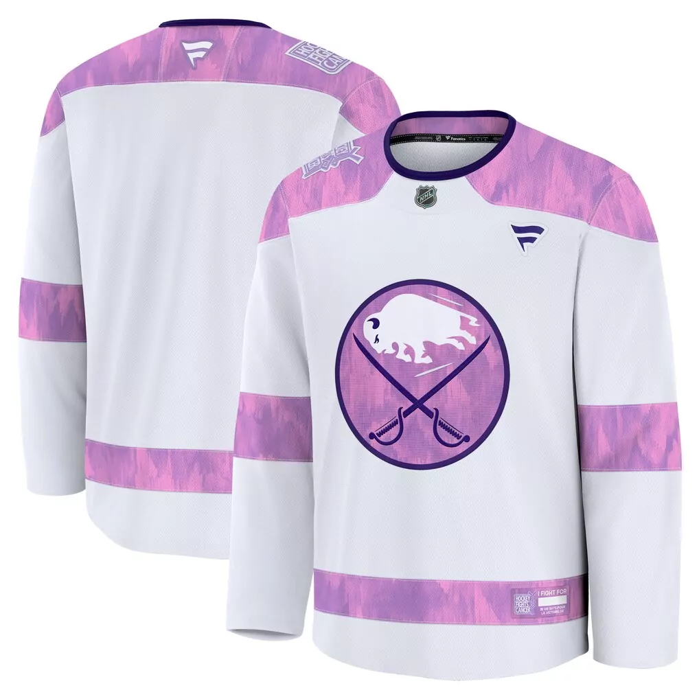 Fights Cancer Buffalo Sabres Jersey White Hockey Split Design Purple Pink