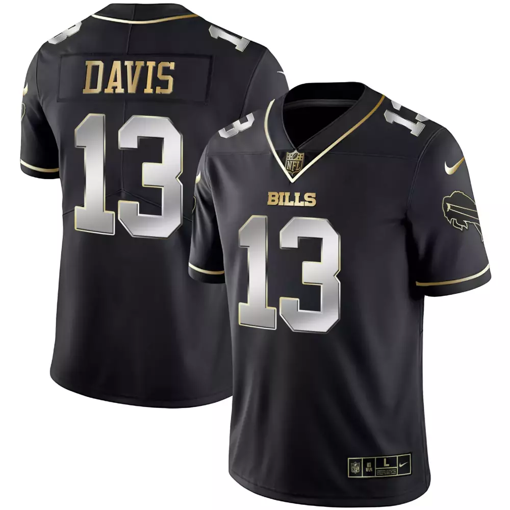 Ray Davis 13 Bills Jersey Black Men Silver Gold All Stitched Vapor