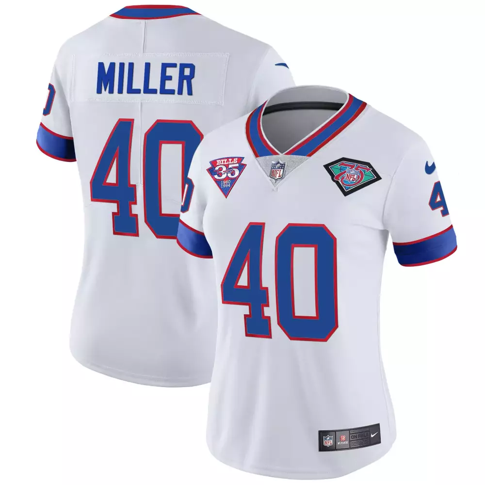 Von Miller 40 Buffalo Bills Jersey White 1994 Throwback 35th Anniversary 75th Women
