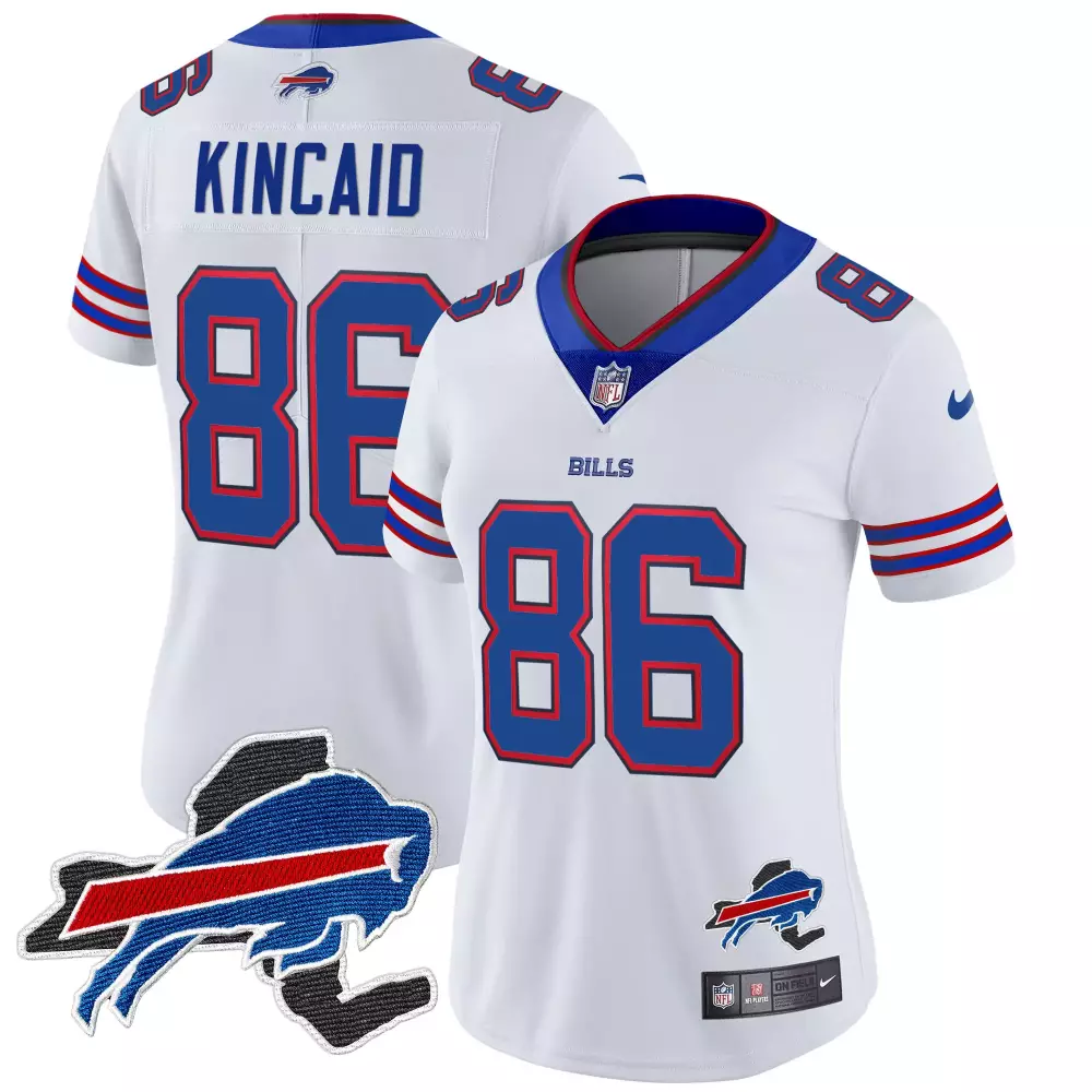 Dalton Kincaid 86 Buffalo Bills Jersey White Women Standard Blue Red All Stitched