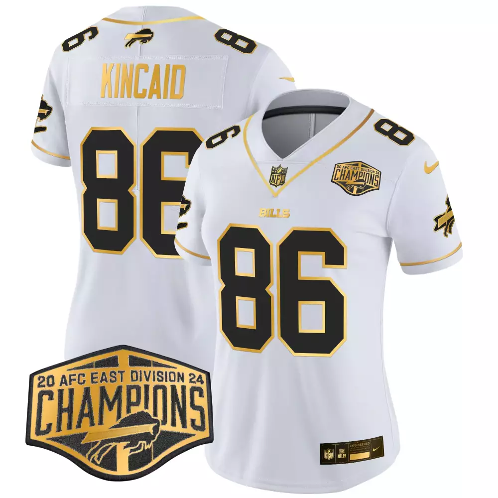 Dalton Kincaid 86 Bills Jersey White 2024 AFC East Division Champions Men Black Gold