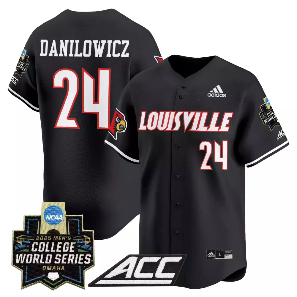 Danilowicz Louisville 24 Jersey Black 2025 Men's College World Series Cardinals Men
