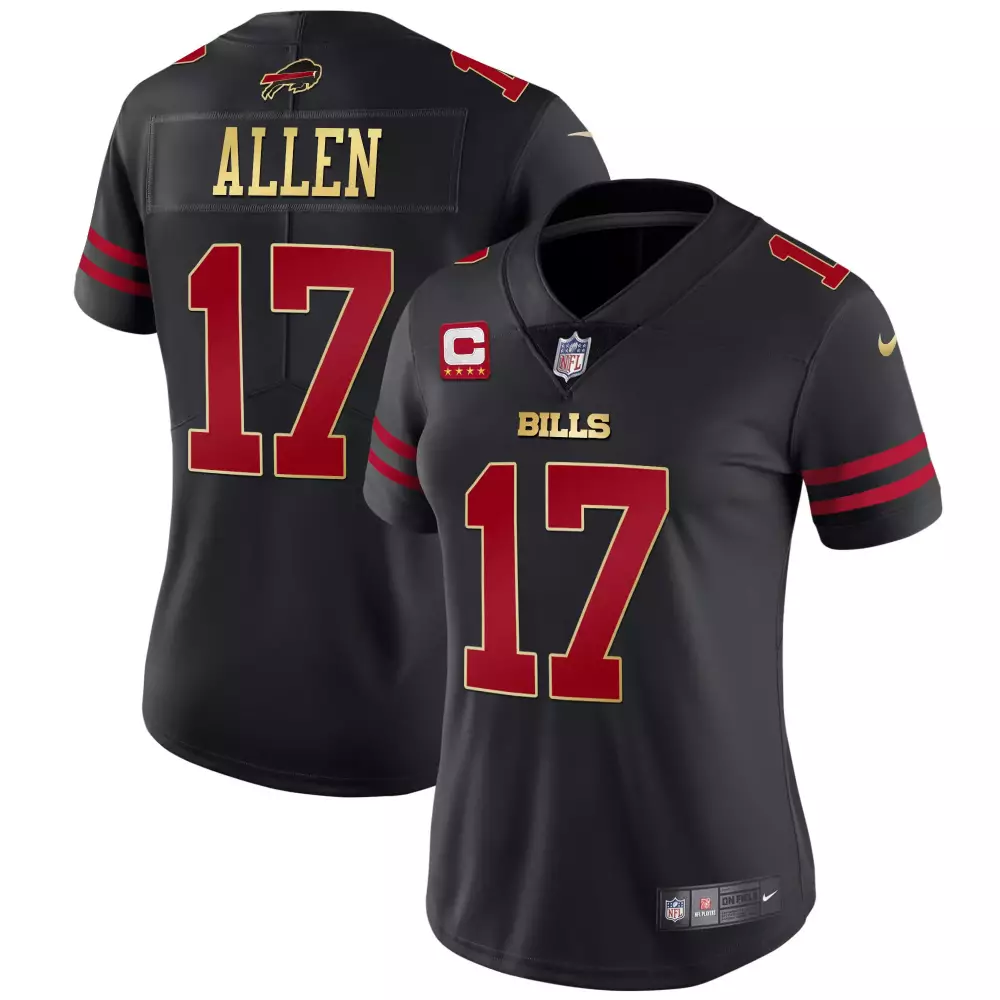 Josh Allen 17 Bills Jersey Black Women Standard Red Gold Vapor All Stitched