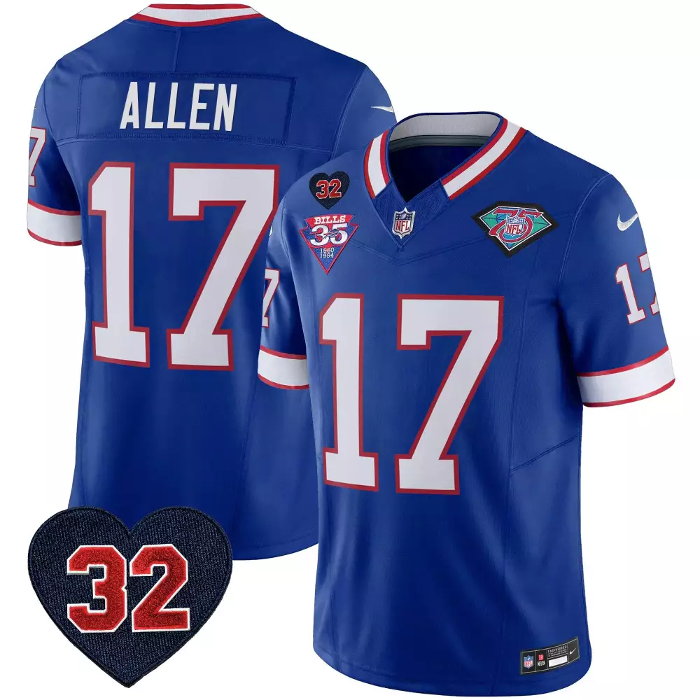 Josh Allen 17 Buffalo Bills Jersey Royal Blue 75th Anniversary 35th Men N/a White
