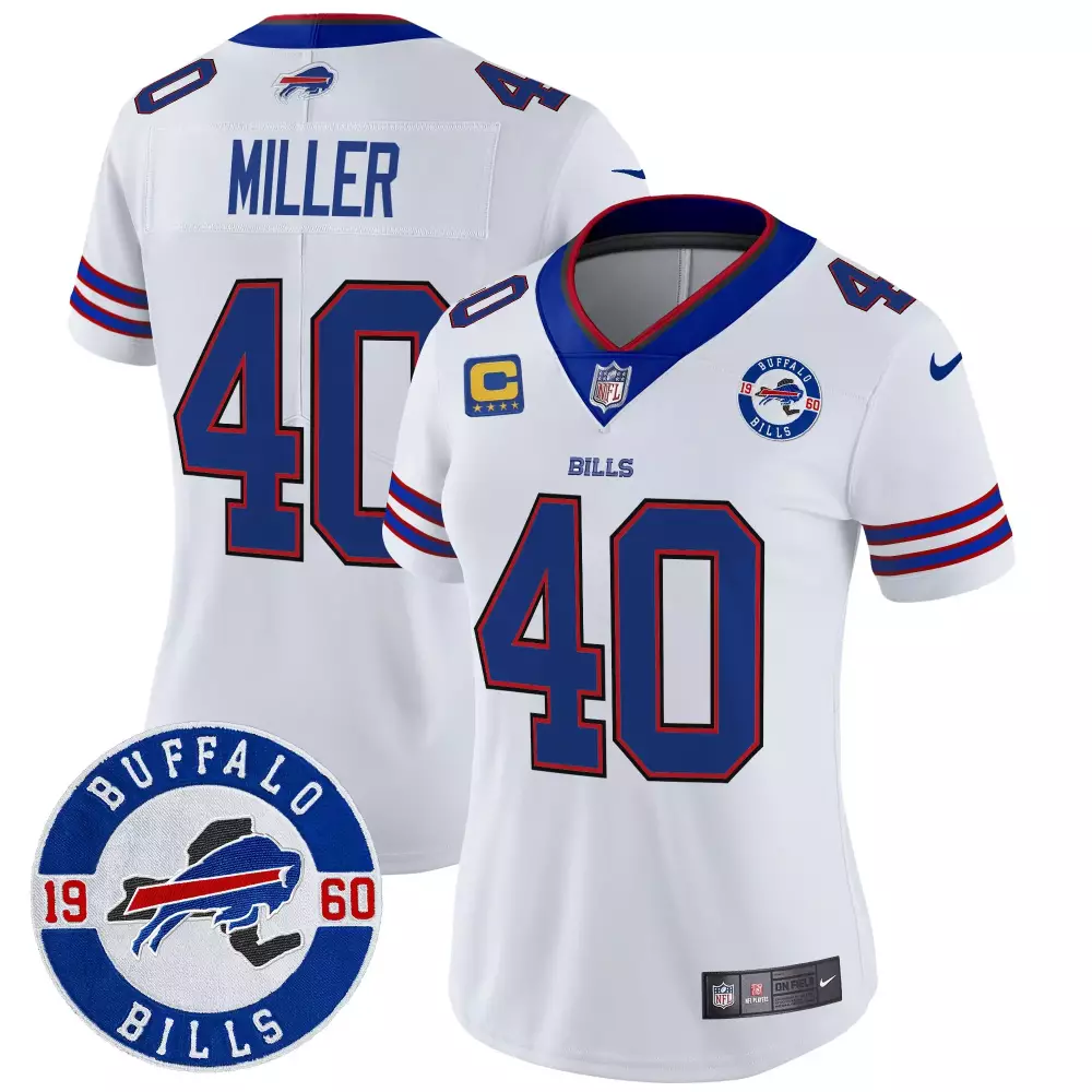 Von Miller 40 Buffalo Bills Jersey White 1960 Women Blue Red Vapor Limited All Stitched
