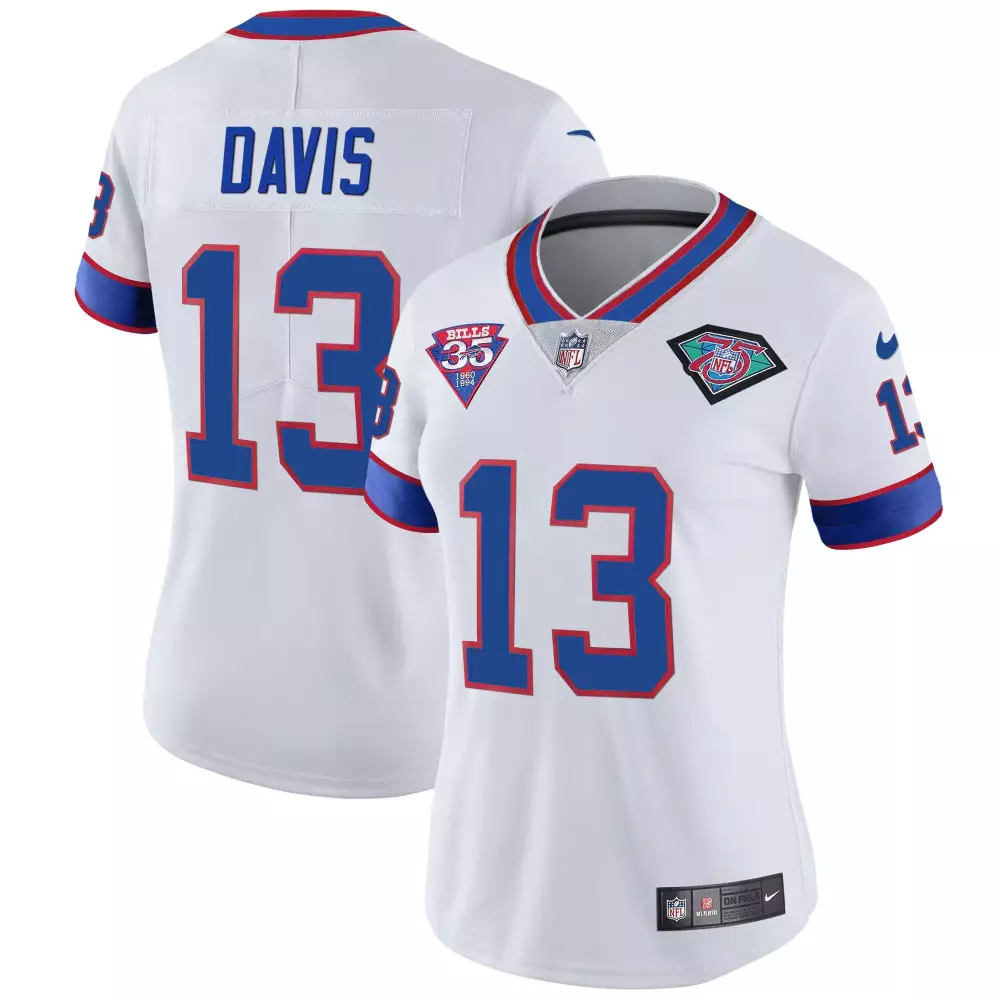 Davis 13 Bills Jersey White 75th Anniversary 35th Women Replica Blue Red Throwback