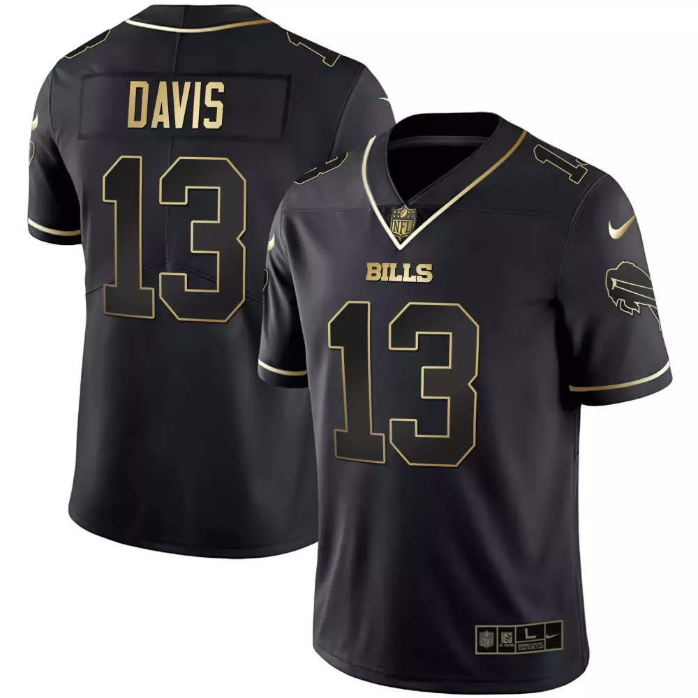 Davis 13 Buffalo Bills Jersey Black Men Gold All Stitched