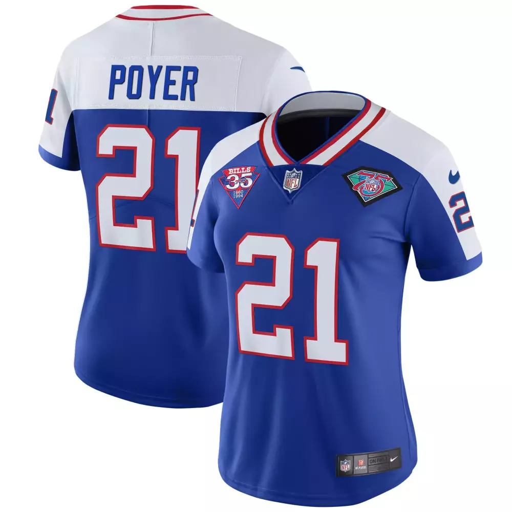Poyer 21 Buffalo Bills Jersey Royal Blue 35th Anniversary 75th Women Replica Split Design