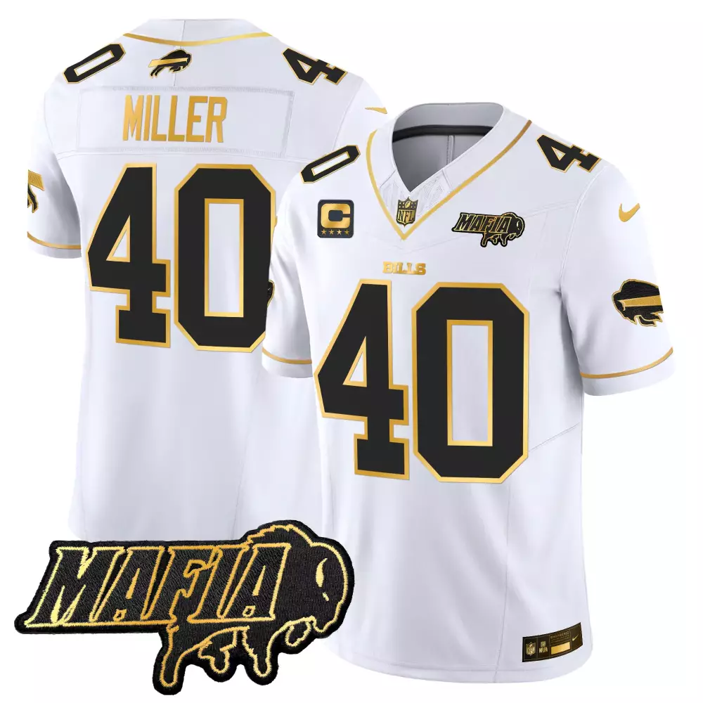 Von Miller 40 Bills Jersey White Mafia Men Black Gold Vapor Limited All Stitched