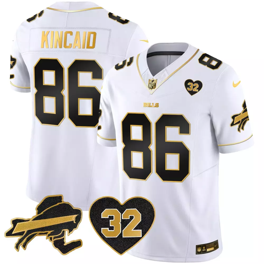 Dalton Kincaid 86 Bills Jersey White Whiteout Buffalo Heart-shaped Number 32 Men