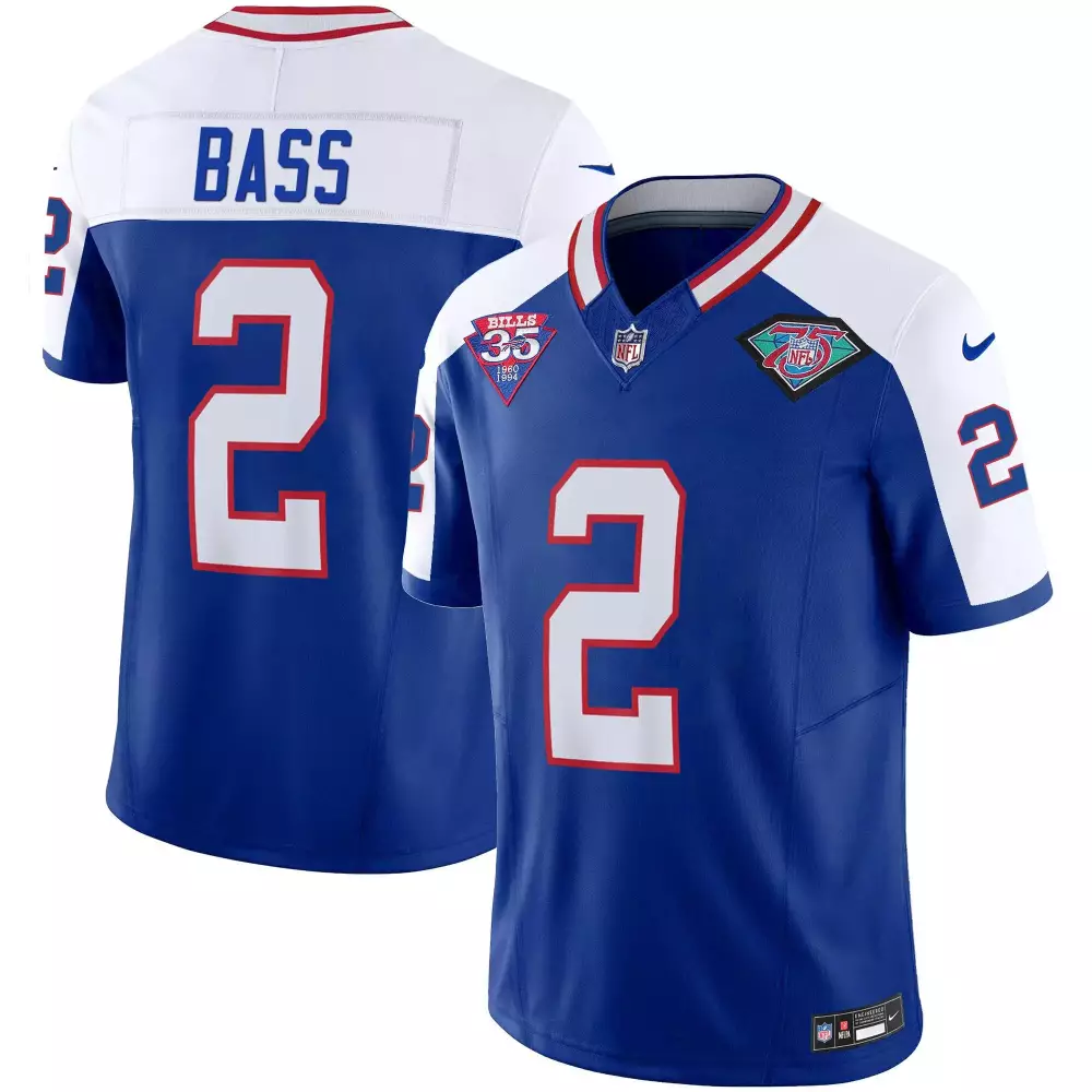 Tyler Bass 2 Buffalo Bills Jersey Blue 75th Anniversary 35th Men Replica White Red