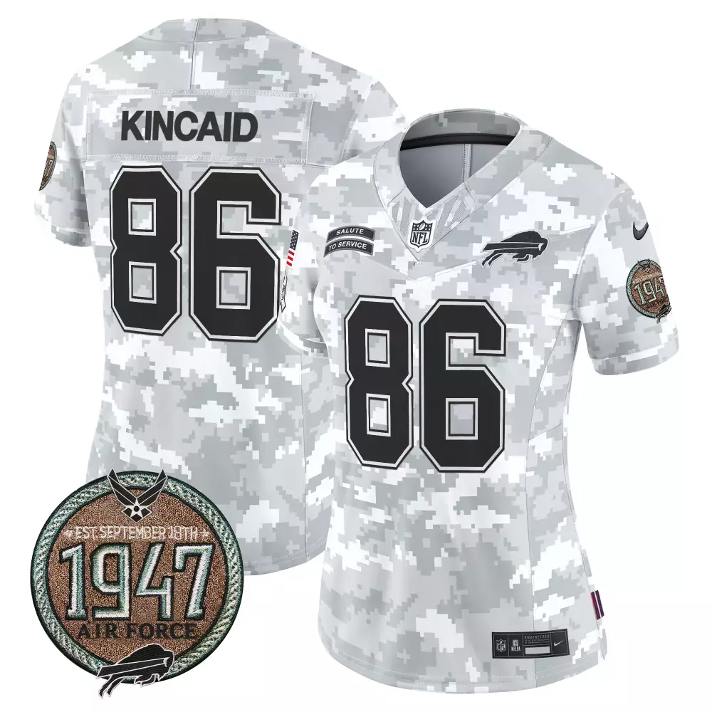 Dalton Kincaid 86 Buffalo Bills Jersey White Salute To Service 1947 Air Force Women