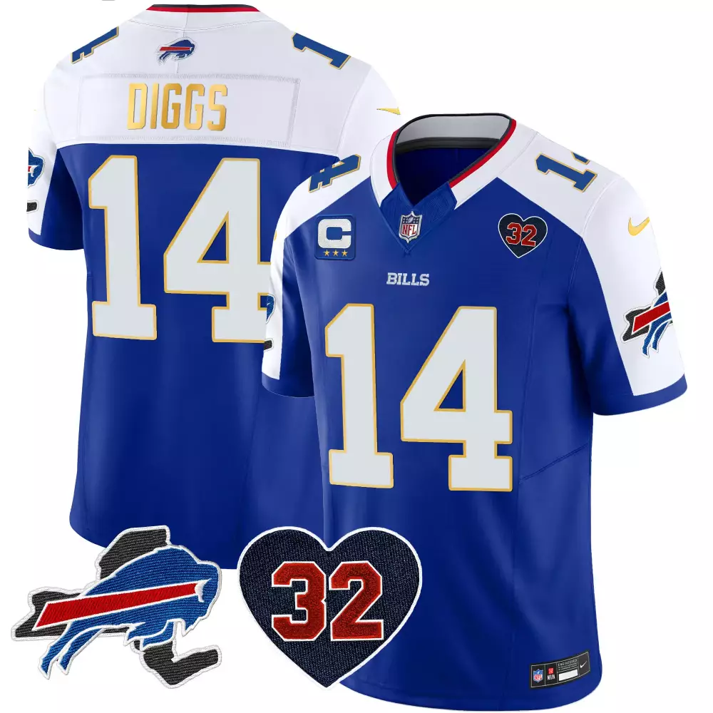 Stefon Diggs 14 Bills Jersey Royal Blue 32 Heart Patch Buffalo Captain's Men Player