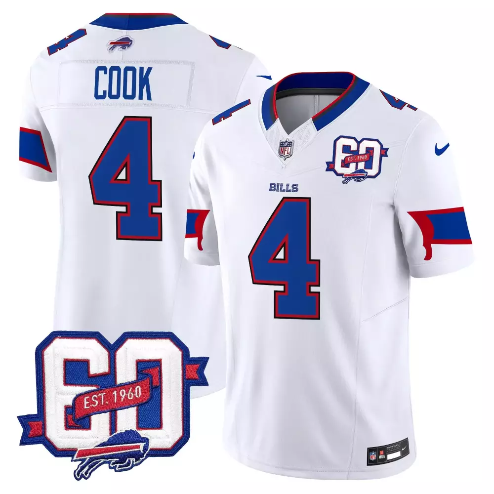 James Cook 4 Bills Jersey White 60th Anniversary 1960 Men Standard Blue Red Vapor
