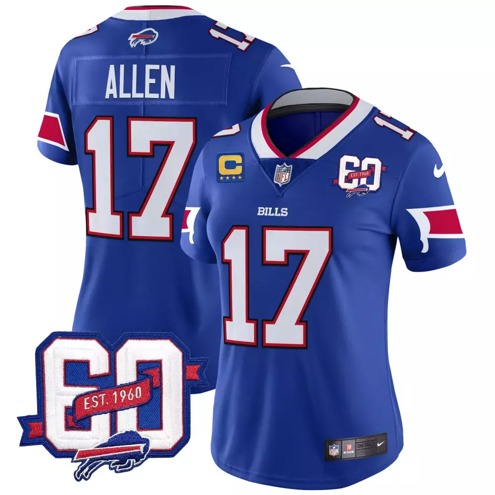 Josh Allen 17 Bills Jersey Royal Blue 60th Anniversary Men Replica White Red Vapor