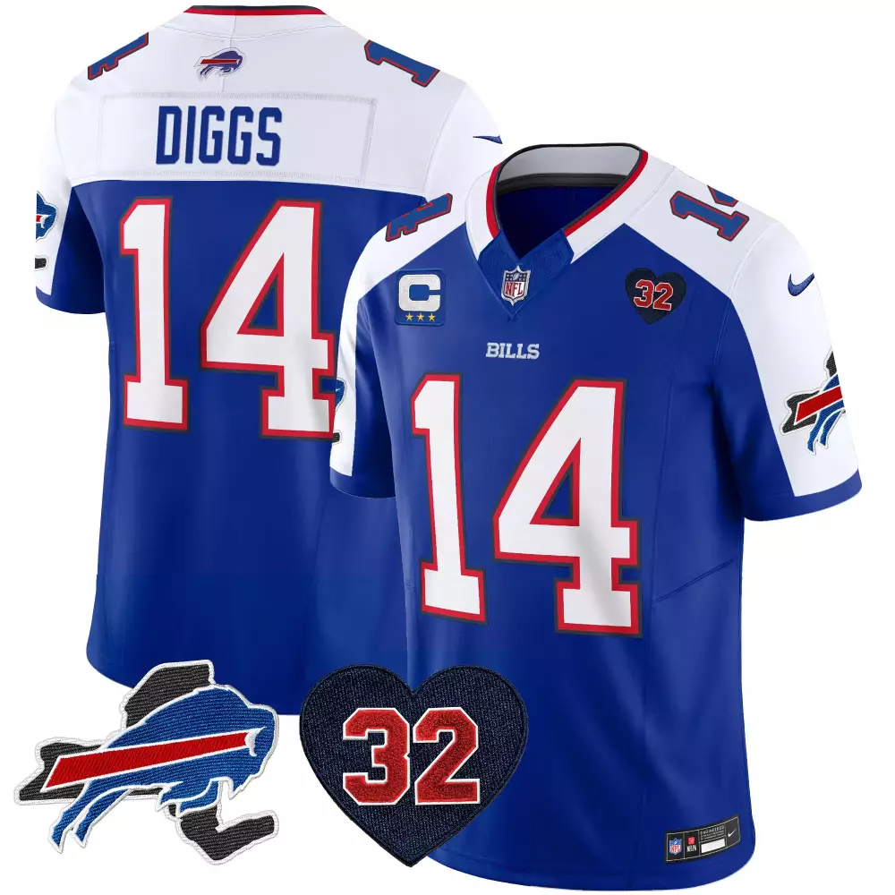 Diggs 14 Bills Jersey Royal Blue Heart Patch Edition (captain) Buffalo Men White