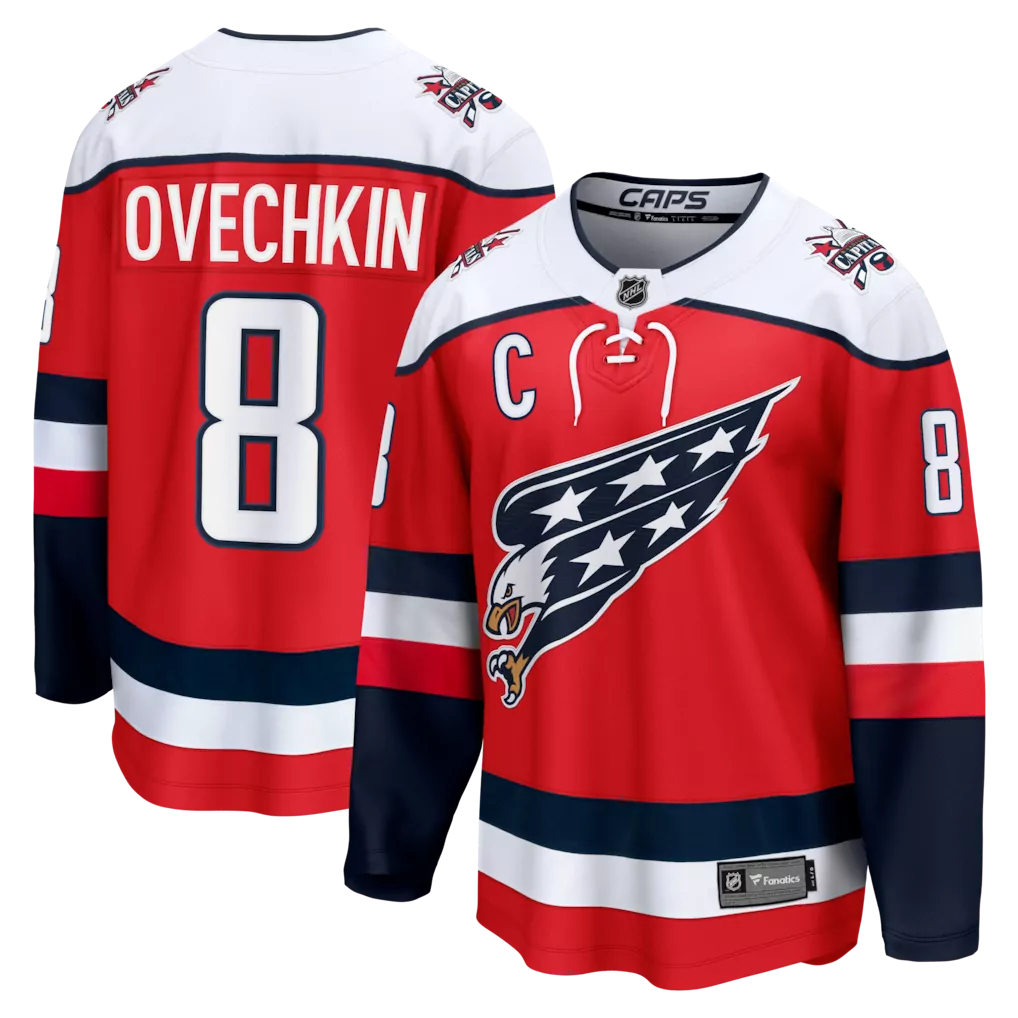 Alexander Ovechkin 8 Capitals Jersey Red 75th Anniversary Men White Navy Blue Alternate