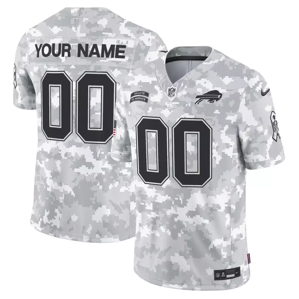Custom Buffalo Bills Jersey Gray Camouflage Salute To Service Men Design White Black