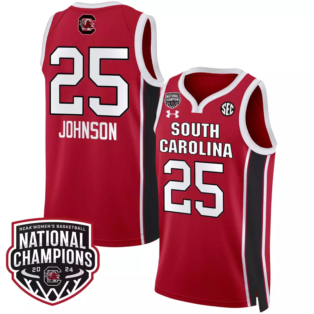 Raven Johnson 25 South Carolina Jersey Red Women Black White v2 All