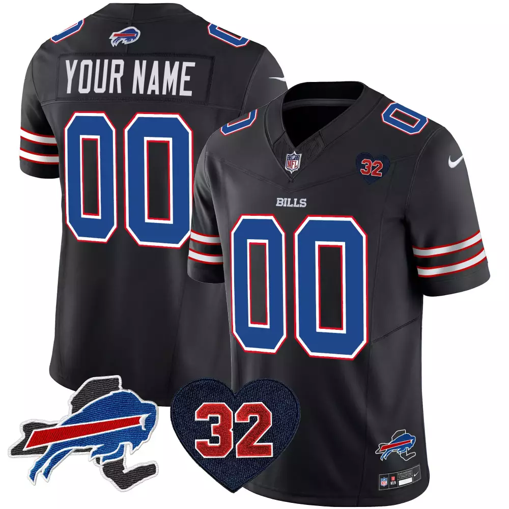 Custom Bills Jersey Black Heart Number 32 Men Blue Red White All Stitched Vapor
