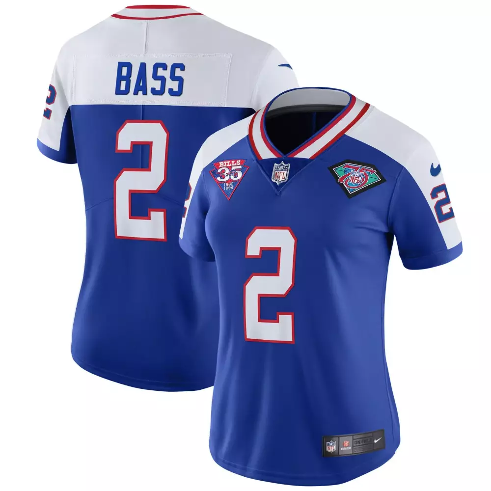Tyler Bass 2 Buffalo Bills Jersey Blue 75th Anniversary 35th Women Authentic White