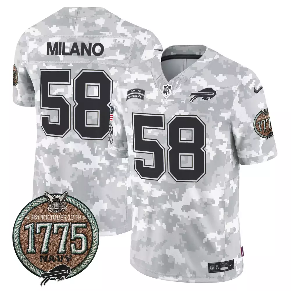 Matt Milano 58 Buffalo Bills Jersey White Salute To Service 1775 Navy Men NFL Alternate