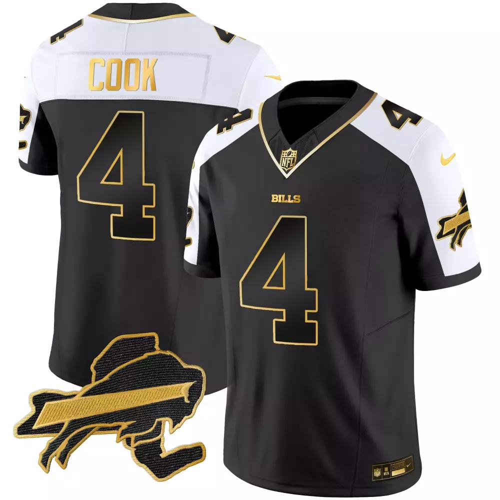 James Cook 4 Bills Jersey Black Men Alternate White Gold Vapor Limited All Stitched