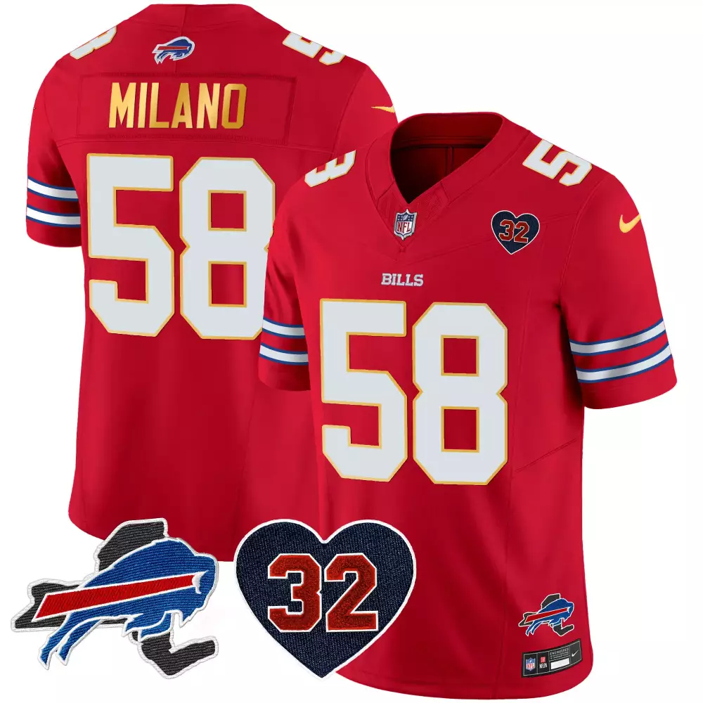 Matt Milano 58 Buffalo Bills Jersey Red Heart Number 32 Men White Blue All Stitched