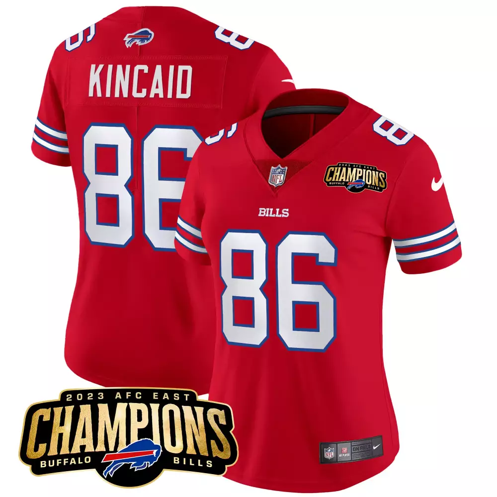 Dalton Kincaid 86 Buffalo Bills Jersey Red AFC East Champions 2023 Men White Blue
