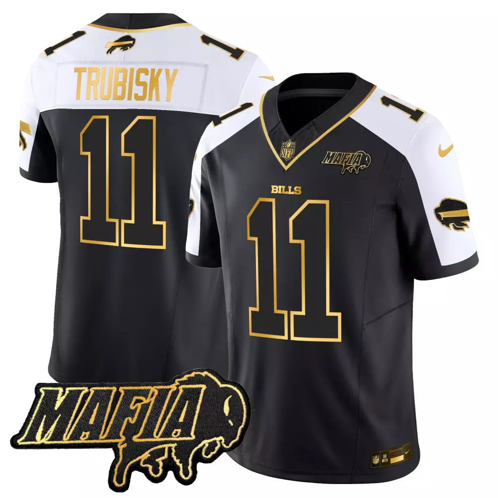 Mitchell Trubisky 11 Bills Jersey Black Men White Gold Alternate Vapor Limited All