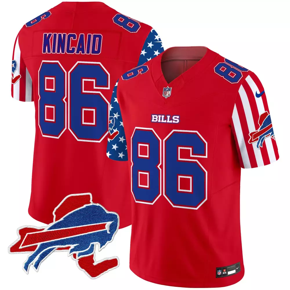 Dalton Kincaid 86 Bills Jersey Red American Flag Men Alternate Split Design Blue