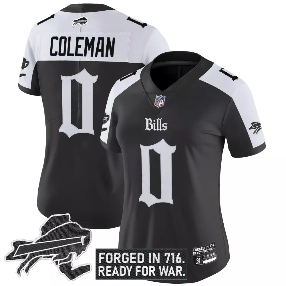 Keon Coleman Bills Jersey Black Forged 716. Ready War. Women Replica White Stitched