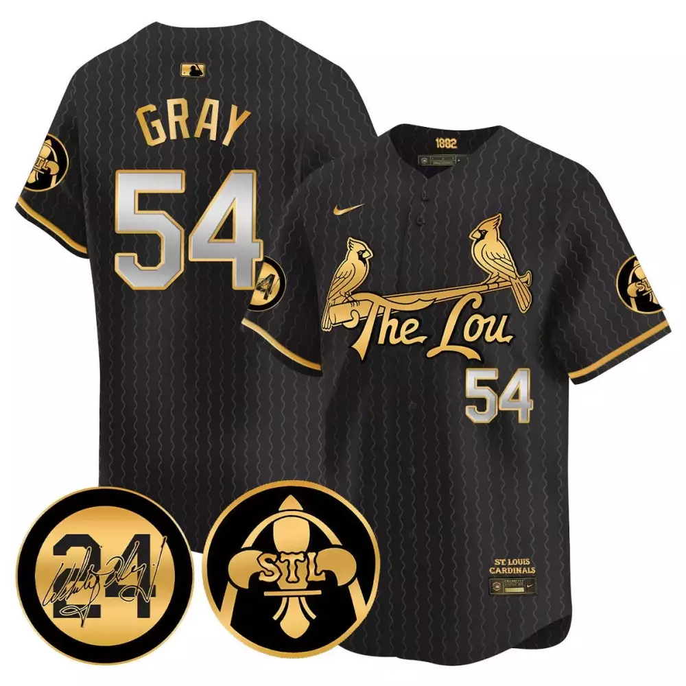 Gray 54 St. Louis Cardinals Jersey Black The Lou Men Gold Silver Vapor Premier Limited
