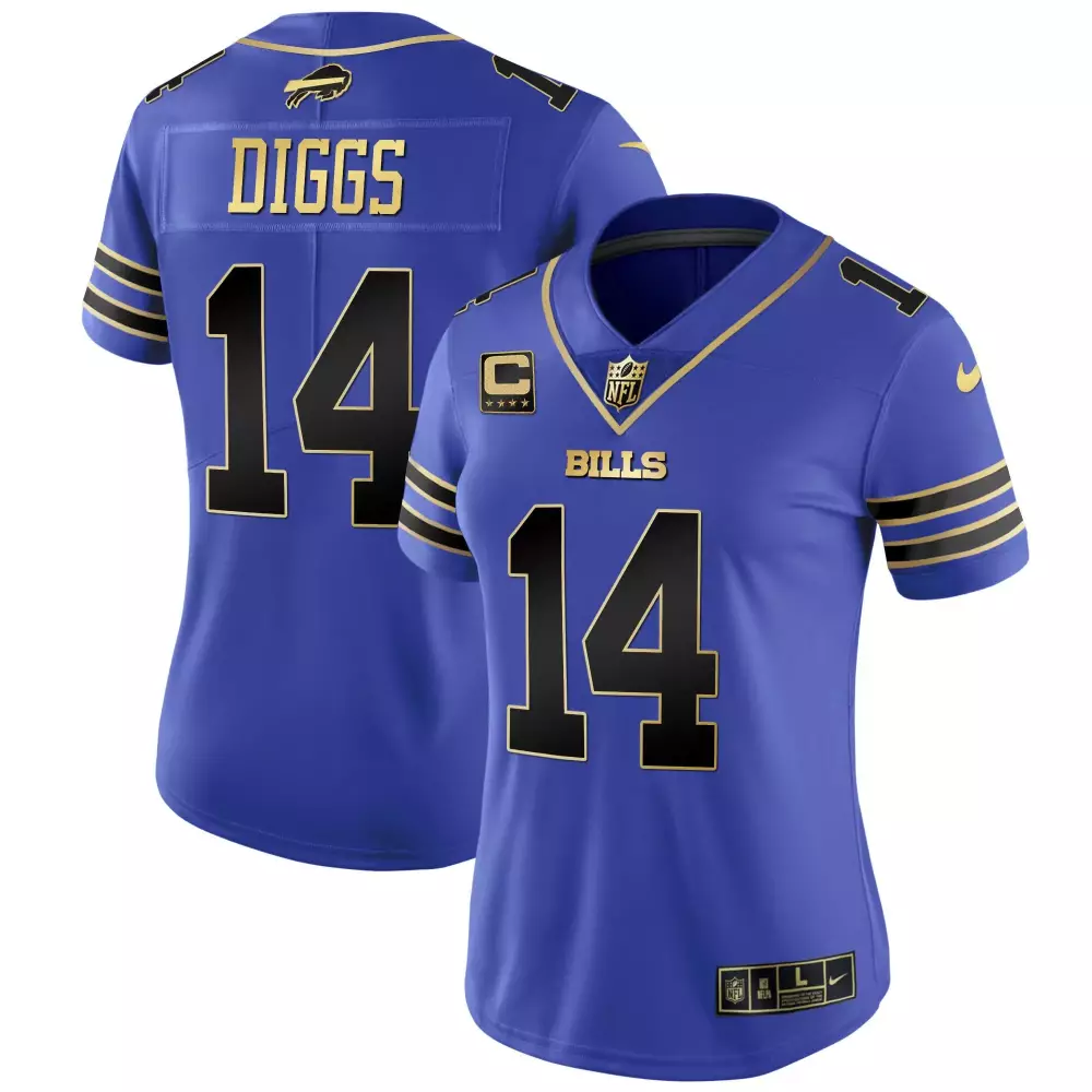 Stefon Diggs 14 Bills Jersey Blue Women Replica Gold Black Vapor All Stitched