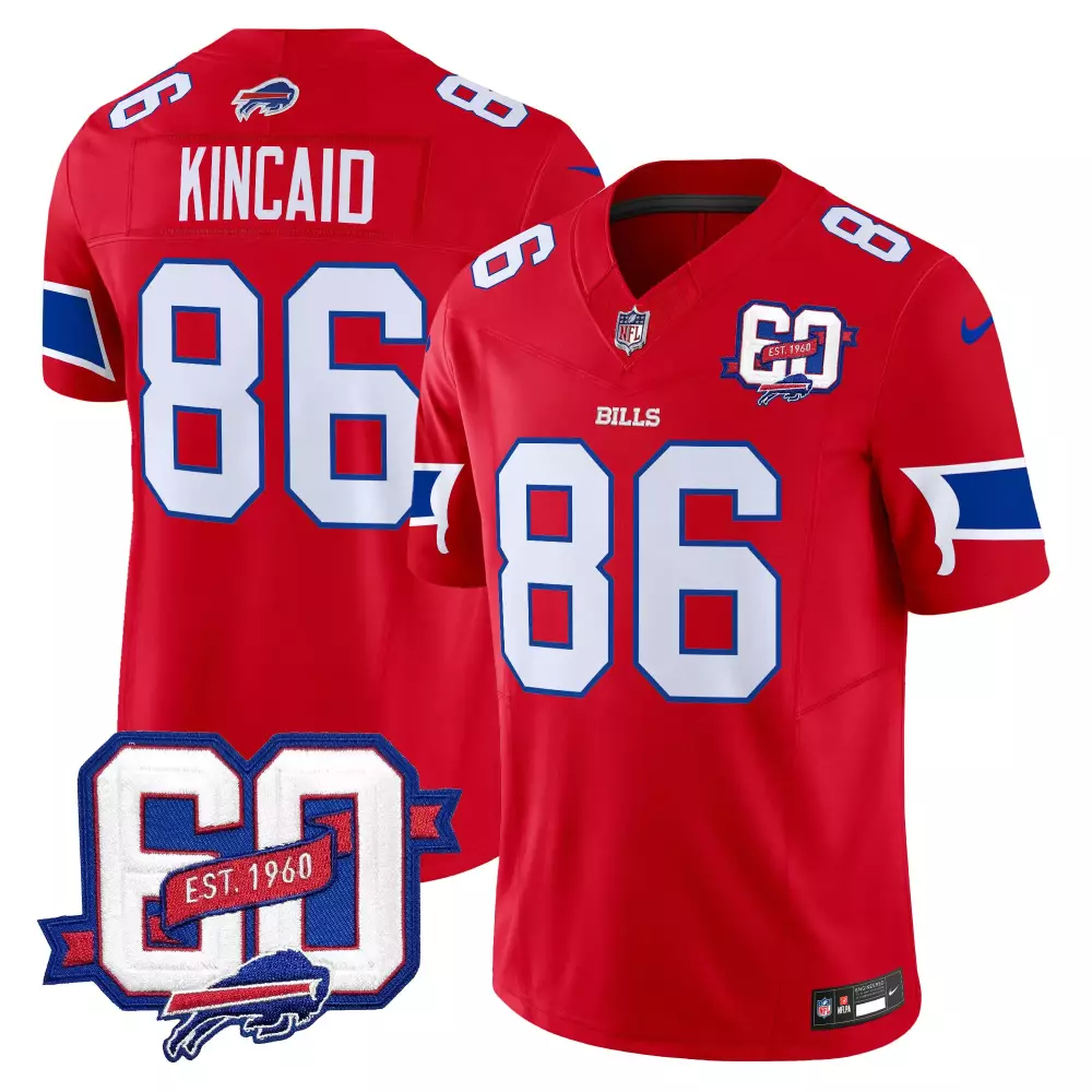 Dalton Kincaid 86 Buffalo Bills Jersey Red 60th Anniversary 2023 Men White Blue All